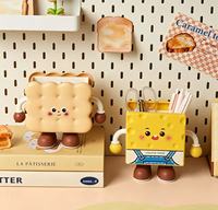 Organisateur de bureau mignon en forme de toast, tendance, avec plusieurs compartiments pour stylos et cosmétiques