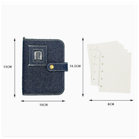Carnet d'étudiant fait main avec pages intérieures en denim bleu rétro, imprimé de dessins animés, avec poche accessoire pour le transport