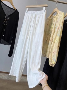 2025 estate nuovi <span class=keywords><strong>pantaloni</strong></span> larghi di <span class=keywords><strong>lino</strong></span> bianco sottile per le donne stile Casual <span class=keywords><strong>con</strong></span> coulisse largo stile vacanza a vita alta - Product Image 6