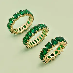 Vogue Stunning Unique Emerald Gold Rings Inlay Cubic Zirconia 18K Gold Plating Rings Couple Women Men