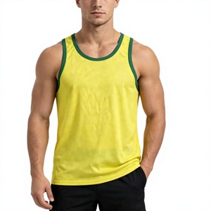 Men's Yellow Sleeveless Tank Top O-Neck Solid Color Casual Breathable Quick Dry Knitted Polyester/Cotton Athletic Wear Summer - Product Image 1
