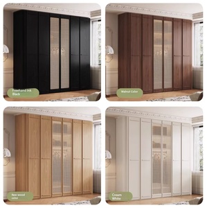 Full-size Custom Oak Solid Wood New Wardrobe for Home Bedroom with <strong>Rounded</strong> Corner Vintage-style Walnut Colour <strong>Closet</strong> - Product Image 5