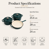 Ensemble de 3 casseroles en fonte émaillée, compatibles induction et four, pour cuisine et restaurant, avec poêle profonde