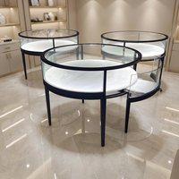 Vitrine à bijoux circulaire en verre de luxe avec éclairage LED, vitrine haute transparence pour boutique