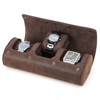 CONTACTS FAMILY Boîte de présentation de montres ovale faite à la main en cuir Crazy Horse, robuste et protectrice, avec coussinets coulissants séparés, pour le voyage