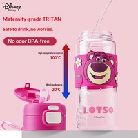 Vaso de Plástico Infantil de Doble Bebida con Diseño de Oso Fresa 2025, con Asa y Pajita, para Beber Directo, Portátil, para la Escuela