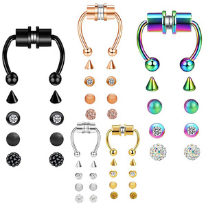 Anillo para la nariz, herradura de acero inoxidable reutilizable, joyería de Aro sin perforación, pezón magnético, Piercings para la <span class=keywords><strong>lengua</strong></span> y la nariz - Product Image 2