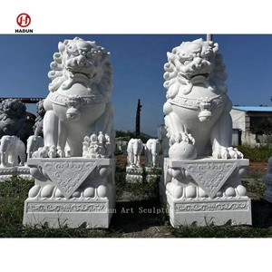 Cinese all'aperto a grandezza naturale pietra di granito Foo cane marmo bianco guardiano statua del leone scultura - Product Image 3