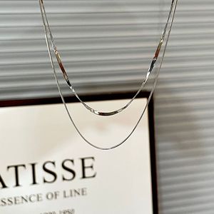 Collar de cadena de serpiente de doble capa de plata de ley S925 para mujer, joyería fina minimalista de diseño geométrico para uso diario - Product Image 4