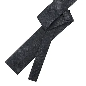 Custom Design Silk Jacquard Fabric Skinny Straight Black Grey Plaid Pattern Tie Flat End Luxury Mens Ties