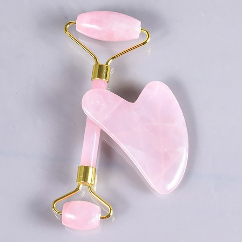 Rullo di quarzo rosa e cuore Gua Sha (senza scatola)