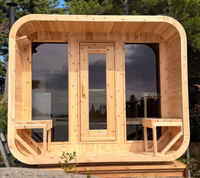 Sauna extérieur moderne en bois massif de cèdre rouge et de pruche, avec panneau de commande informatisé, poêle 4,5 kW, alimentation secteur, pour 6 personnes, vapeur sèche