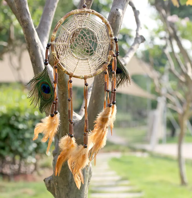 Corda de bambu de sabão, penas de pau, borla artesanal, coletor de sonho, decoração caseira, dreamcatcher