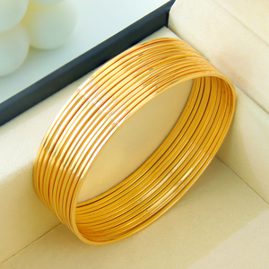 2pcs Dubai Stackable <b>Bangles</b> 21k Gold Plated Simple Design Ladies Bracelet Jewelry for Daily Event Party - Product Image 1
