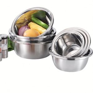 Thicken Cookware Stainless Steel Food Storage Mixing Bowl <b>Round</b> Fruit Vegetable Salad Bowl Wash <b>Basin</b> Full Size - Product Image 2
