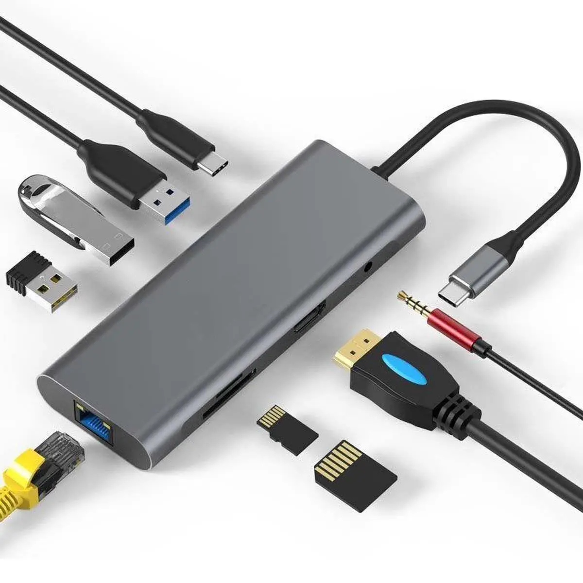 רכזת מתאם usb c 3.1 כבל מתאם סוג C Hub 8 ב-1 Usb Hub תחנת עגינה אאתרנץ' מחשב אקסרי אביזרי מחשב