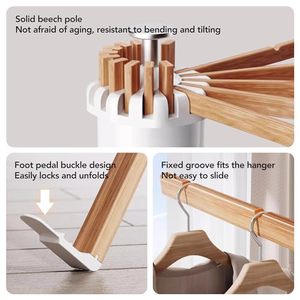 Wholesale Tripod Wooden Multifunction Adjustable Non-folding Clothes Drying Rack OEM ODM Custom Logo 16 Poles Floor <b>Storage</b> - Product Image 3