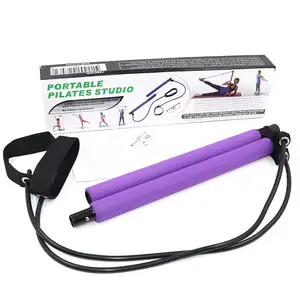 Kit Bar Pilates GYM tubuh Yoga dengan pita resistensi stik latihan portabel dengan lingkar kaki untuk Yoga