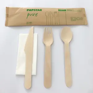 Degradable Natural Biodegradable and Compostable Disposable Wooden Spoon Fork Knife And Paper Set disposable cutlery supplier