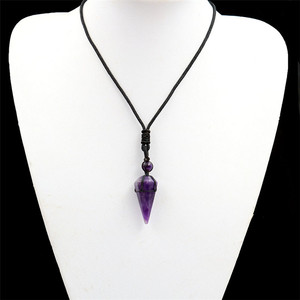 Pierre naturelle Cône Collier Pendentif En Cristal de Quartz Noir Corde Enroulée Traitement Collier pour Hommes Femmes <span class=keywords><strong>Bijoux</strong></span> De Mode - Product Image 3