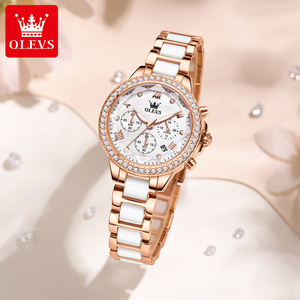 OLEVS 9999 <span class=keywords><strong>Montre</strong></span> à quartz élégante pour <span class=keywords><strong>femme</strong></span>, chronographe multifonctionnel en acier inoxydable avec logo personnalisé OEM, céramique - Product Image 4