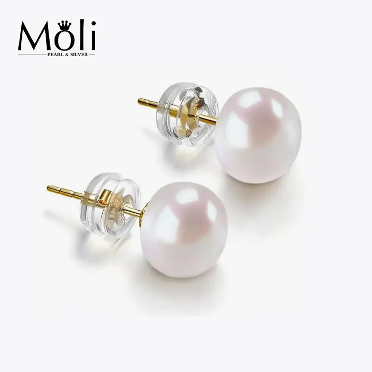 Classic Sterling Silver 4A 7-8mm Freshwater White Button Pearl Stud Earrings