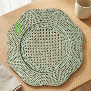 Eco-friendly Rattan Charger <b>Plate</b> Wall Decoration Round Flower Rattan Placemat Home Rattan Table <b>Mats</b> OEM Made In Vietnam - Product Image 1