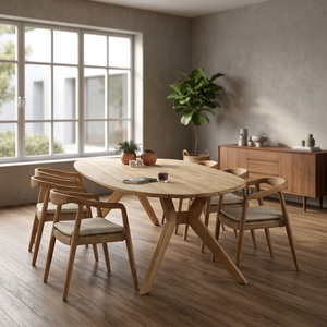 Ensemble de salle à manger d'extérieur en teck massif de qualité supérieure, grande table ovale de patio avec 6 fauteuils à accoudoirs incurvés - Product Image 3