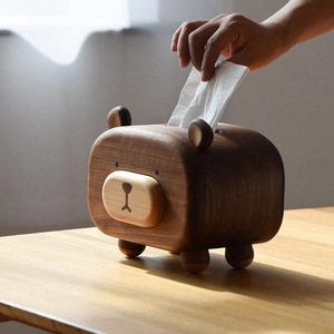 Caja de pañuelos de madera con forma de oso, 1 litro, almacenamiento multifuncional para la sala de estar - Product Image 1