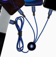 Kabel Pengisi Daya Nylon Kepang 5-in-1 1.2M dengan Logo LED 2 hingga 3 Warna, Hadiah Promosi, Kabel Data Multifungsi dengan Kotak Hadiah, Logo Custom