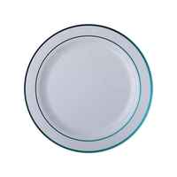 Assiettes en plastique colorées légères incassables-Plats à dîner jetables avec bord doré pour fête, mariage, Noël