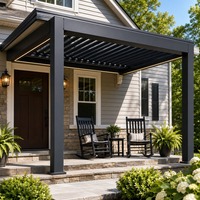 Pergola Aluminium Elektrik Berlubang-lubang dengan Kolom dan Balok Tebal, Paviliun Luar Ruangan, Penahan Panas Matahari, Gazebo Tahan Hujan untuk Area Kolam Renang