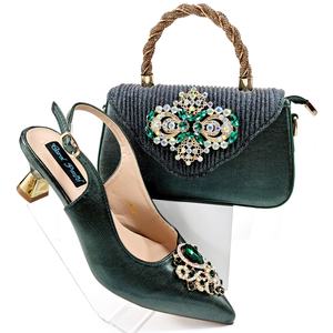 Conjunto de Zapatos de Tacón Alto y Bolso de Fiesta Color <span class=keywords><strong>Fucsia</strong></span> de Diseño Nuevo y Alta Calidad Africana, Bolso de Mano para Mujer - Product Image 3