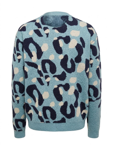 Leopard Print Chunky Knit Sweater <b>Women</b> Jacquard Pattern Embossed Pullover Crewneck <b>Thick</b> Long Sleeve Autumn Casual <b>Jumper</b> - Product Image 3