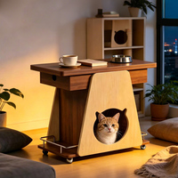 Table basse pliable avec niche pour chat, table d'appoint / table à thé pliable, mobilier double usage pour humains et chats
