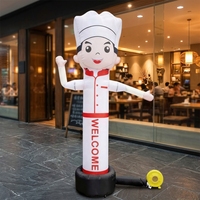 Danseur publicitaire gonflable Chef Pizza avec souffleur et base, logo personnalisé, costume blanc pour une promotion extérieure accrocheuse
