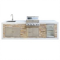 Îlot de cuisine extérieur modulaire directement de l'usine avec barbecue à gaz intégré, évier, réfrigérateur, armoire de rangement et réfrigérateur sous comptoir