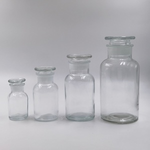 Hot Selling Clear Amber <b>Glass</b> Airtight Wide Mouth Reagent Bottle <b>With</b> <b>Cork</b> Stopper for Reagent Apothecary <b>Jar</b> <b>with</b> <b>Glass</b> <b>Lid</b> - Product Image 2