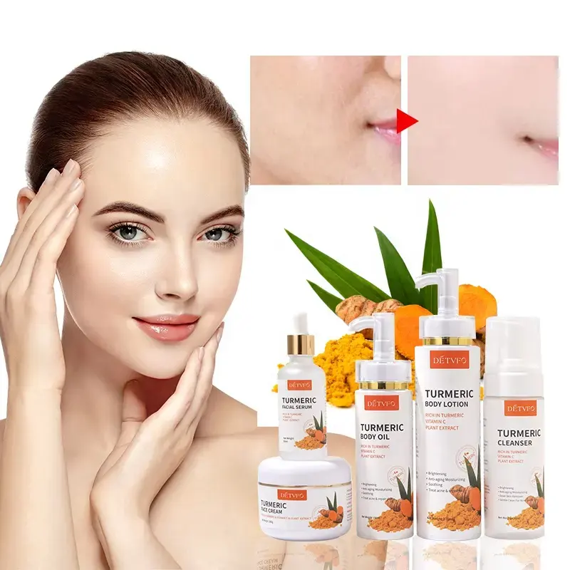 Conjunto de cuidados com a pele Curcuma anti-acne de manchas escuras branqueador de marca própria sabonete creme esfoliante para lavagem facial conjunto de cuidados com a pele (novo)