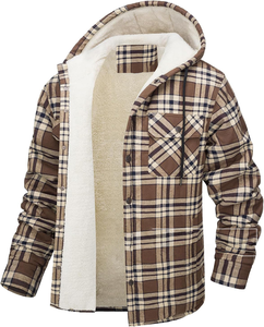 Chaqueta <span class=keywords><strong>de</strong></span> algodón a <span class=keywords><strong>cuadros</strong></span> acolchada para hombre con logotipo personalizado, forro polar Sherpa, con capucha, estilo franela, chaqueta <span class=keywords><strong>de</strong></span> invierno con cremallera completa - Product Image 6