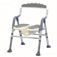 Tabouret de bain en aluminium de qualité hospitalière KJT, réglable en hauteur sur 6 niveaux (74-84 cm), avec poignée antidérapante et trou de drainage pour salle de bain et douche