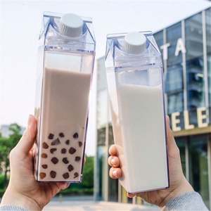 500ml 17oz Transparent Acrylic Square Leak-Proof Milk & <b>Water</b> <b>Bottle</b> with Lid Party Use Dishwasher Safe - Product Image 3