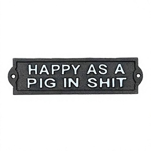 Panneau mural décoratif facile à monter Meilleure qualité Heureux comme un cochon dans la merde Panneau en fonte noir Panneau général en métal à bas prix - Product Image 1