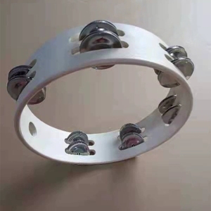 Wholesale White Painted Wooden Double Row Tambourine Plain Orff Percussion Instrument For Kids Performance - Product Image 2