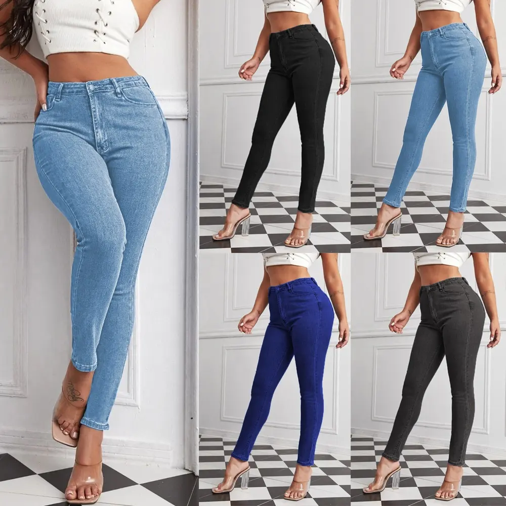 New Fashion Women's Casual Custom Skinny Jeans Ladies High Waist Denim Trousers