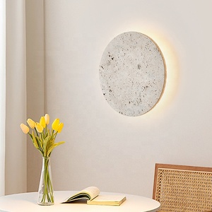 Applique Murale Circulaire Minimaliste Nordique en Travertin, Lumière Chaude, Lampe Murale LED en Pierre Naturelle, Décoration pour Hôtel, Villa, Couloir - Product Image 5