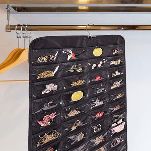 ที่เก็บเครื่องประดับแบบแขวนสองด้าน, ผ้าไม่ทอ 80 กรัม และช่องใส PVC, 40 ช่อง 36 ตะขอสำหรับสร้อยคอ, ต่างหู, กำไลข้อมือ - Product Image 5