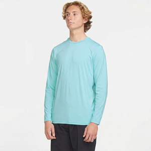 Maillot de bain anti-UV à manches longues pour homme, bleu clair, 100 % polyester, avec logo imprimé sur le devant - Product Image 1