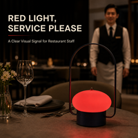Lampe de table sans fil rechargeable pour restaurant avec voyant d'appel rouge pour serveur, poignée métallique portable et abat-jour en plastique pour hôtel, café, bar