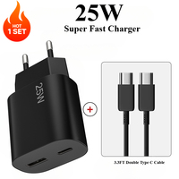 Cable de Carga Rápida PD de 25W con 2 Puertos, Enchufe Europeo Tipo C, con Protección OTP para Teléfono Móvil, Reloj Inteligente, Cámara y Dispositivos Médicos